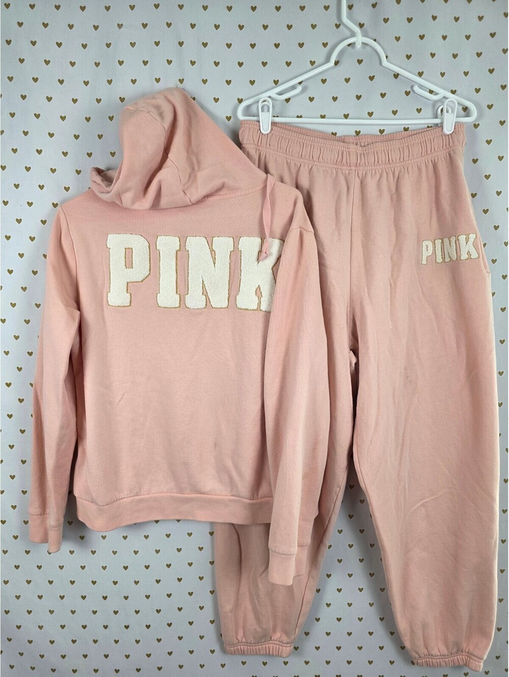 Victorias Secret Pink Outfit Peach Logo Set Flawed Sweats Hoodie L XL